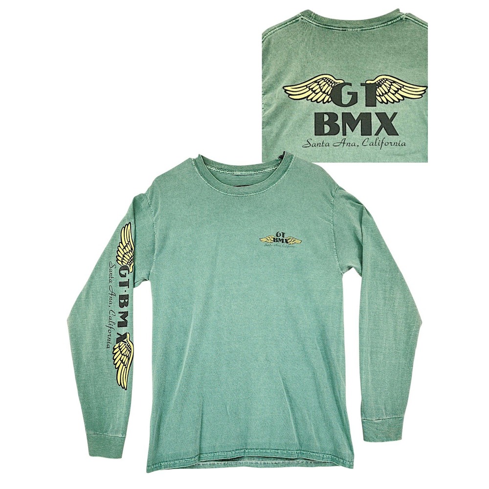 GT BMX Long Sleeve TShirt M Men Green Santa Ana California Graphic Tee Vtg Retro